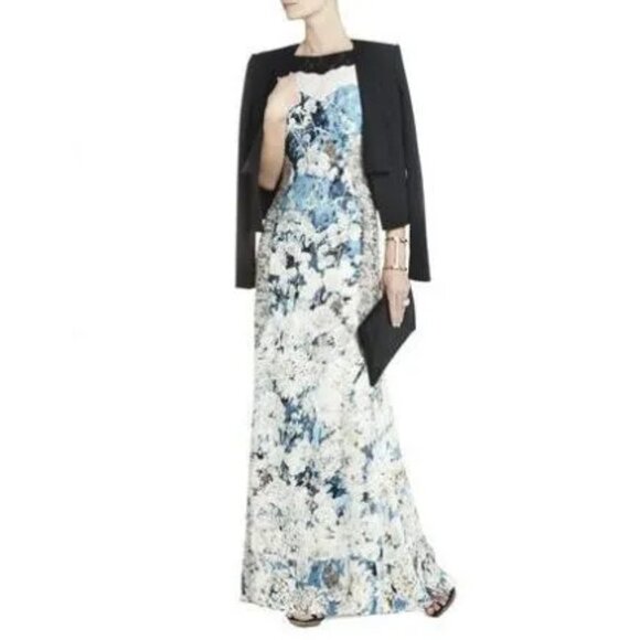 BCBGMaxAzria Tahiti Blue Combo Provence Sleeveless Open-Back Gown Maxi Dress 4 - Picture 16 of 16